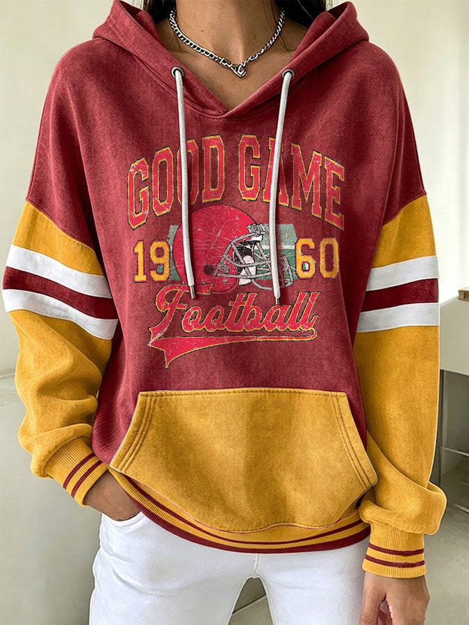 Women'S Casual Vintage Team Fan Hooded Sweatshirt