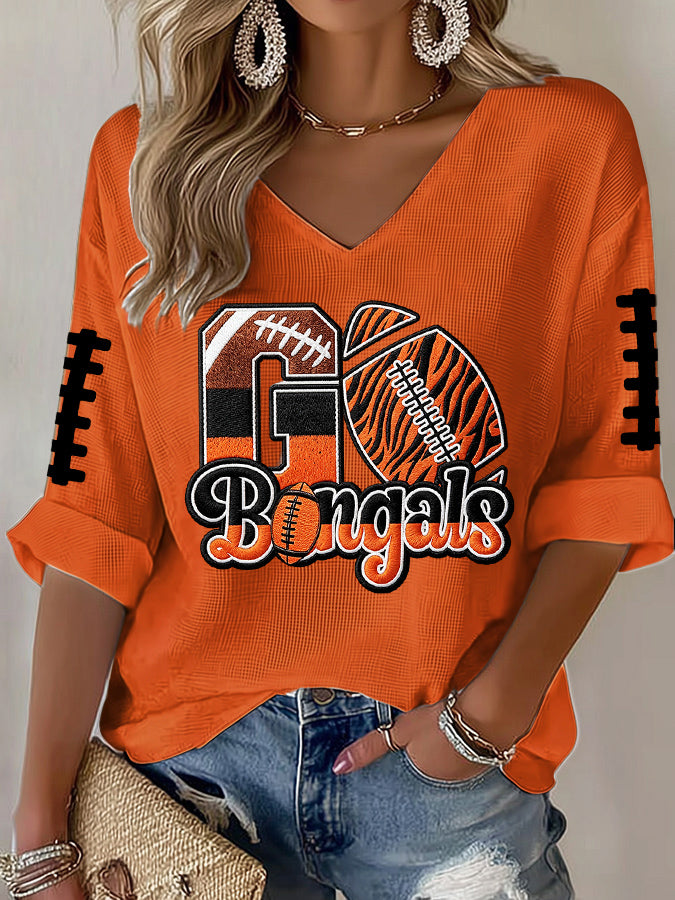 Women'S Football  Print Waffle  Top