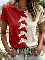 Women's Western Style Animal Cross Round Neck T-Shirt