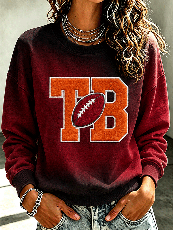 Women'S Football Sports Striped Round Neck Sweatshirt