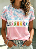 Women's Retro Fight Cancer In All Colors Printed T-shirt