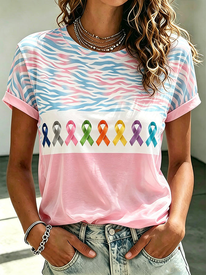 Women's Retro Fight Cancer In All Colors Printed T-shirt