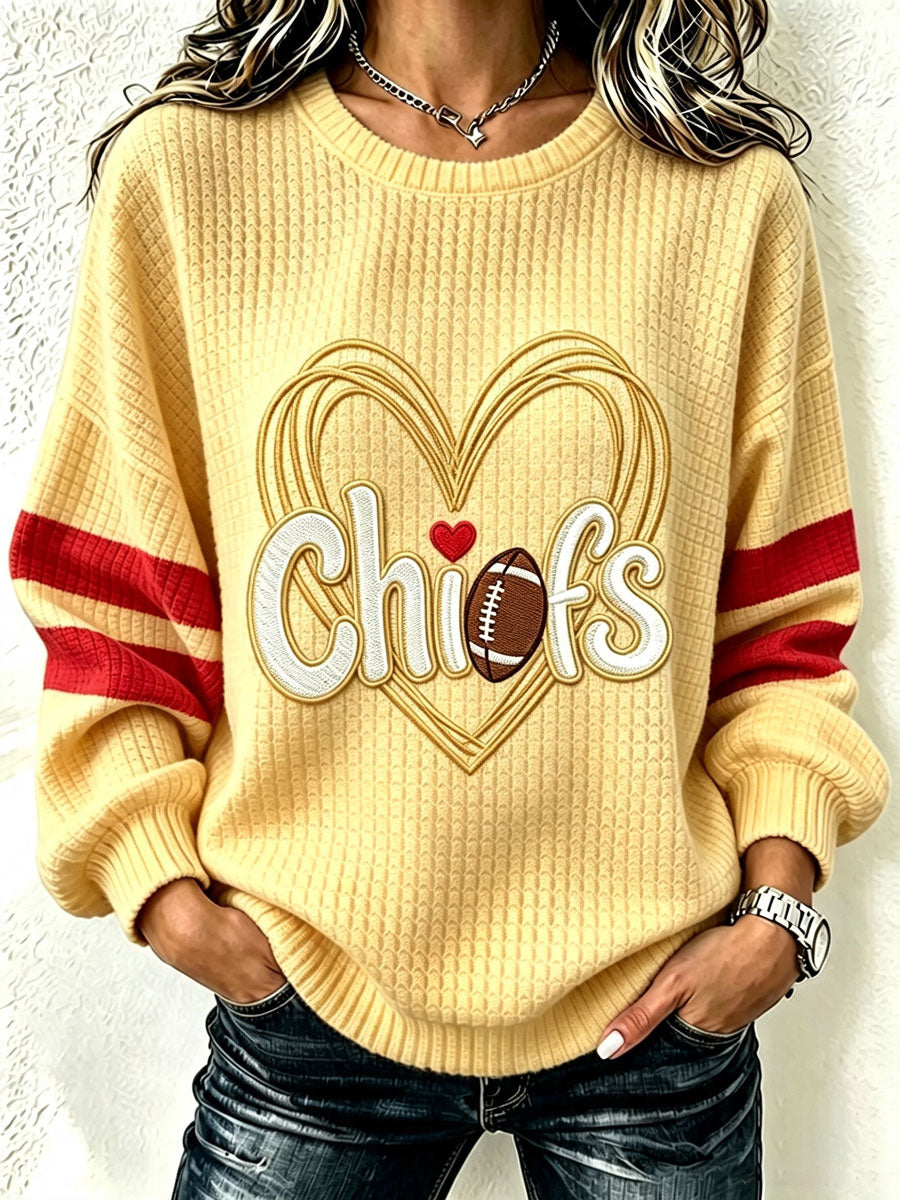 Women's Football Print Crew Neck Check Sweatshirt