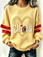 Women's Football Print Crew Neck Check Sweatshirt