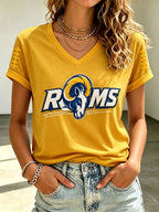 Women's Rams Football Game Print V-Neck T-Shirt