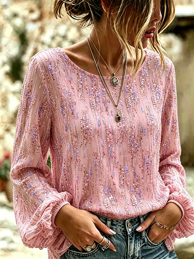 Women'S Vintage Flower Breast Cancer Awareness Print Top