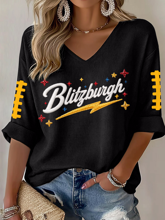 Women'S Football  Print Waffle  Top