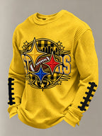 Men's Football Print Waffle Crewneck Sweatshirt