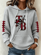 Women's Football Printed Checkered Fabric Hooded Sweatshirt