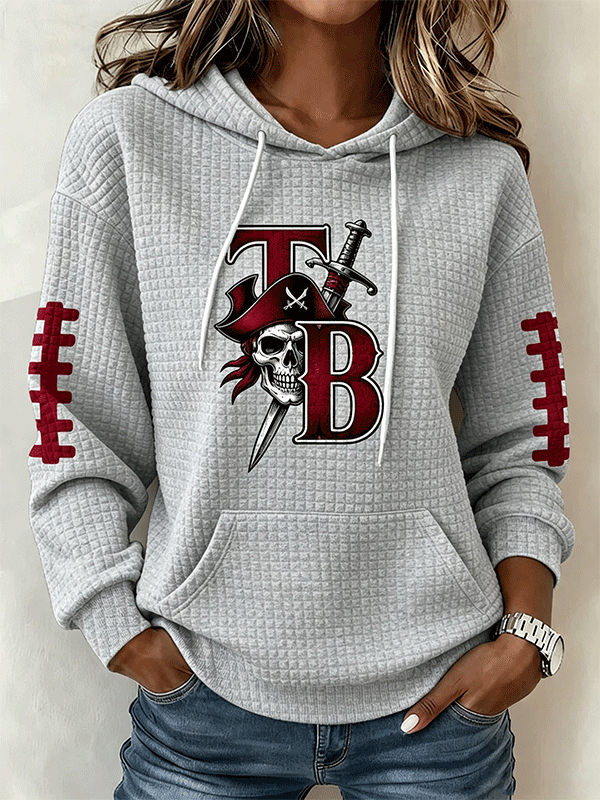 Women's Football Printed Checkered Fabric Hooded Sweatshirt
