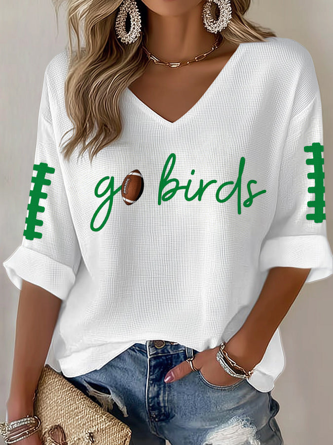 Women'S Football  Print Waffle  Top
