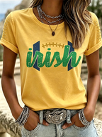Women'S Rugby Printed Round Neck Short Sleeved T-Shirt