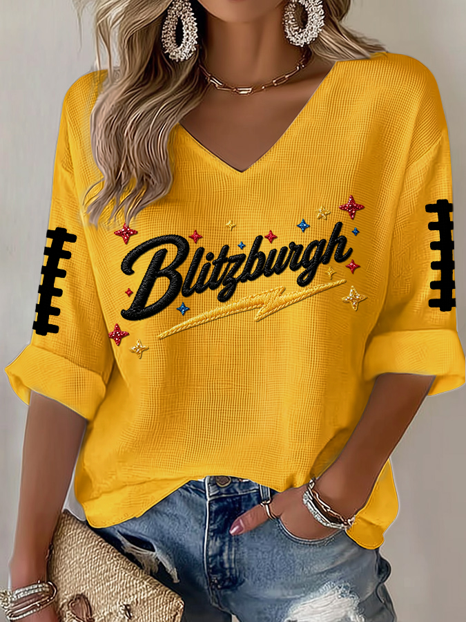 Women'S Football  Print Waffle  Top