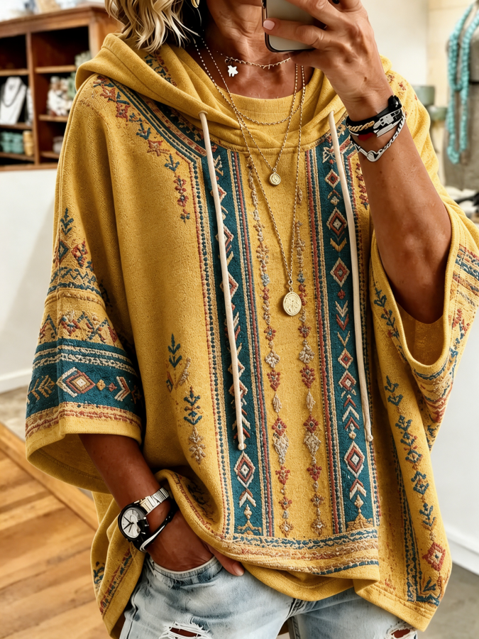 Women’S Retro Western Style Print Hoodie