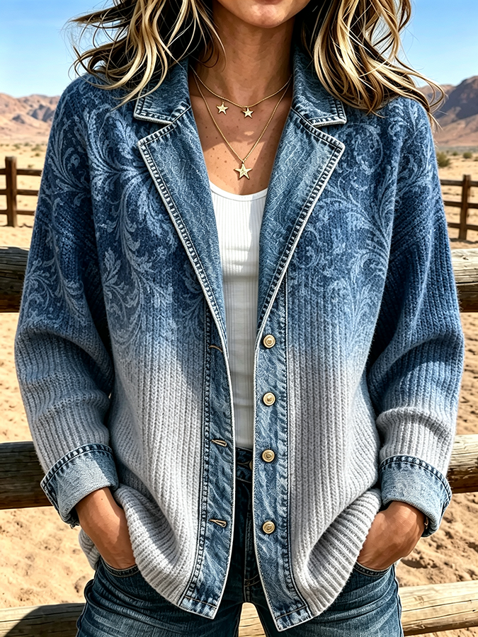 Women'S Retro Gradient Floral Patchwork Jacket