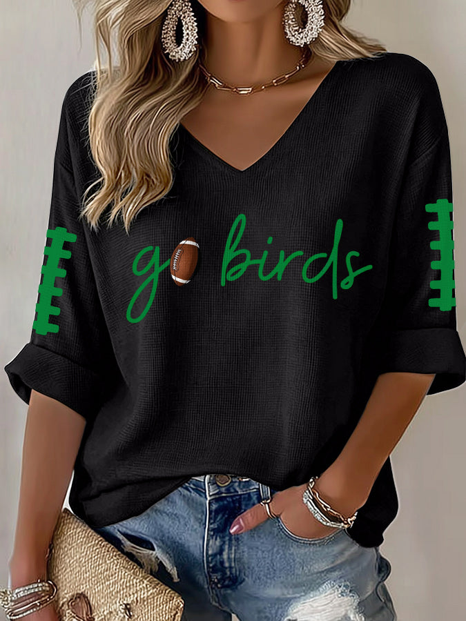 Women'S Football  Print Waffle  Top