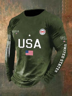 Men'S Retro American Flag Independence Day 250Th Anniversary Commemorative Edition Classic Printed Long Sleeve