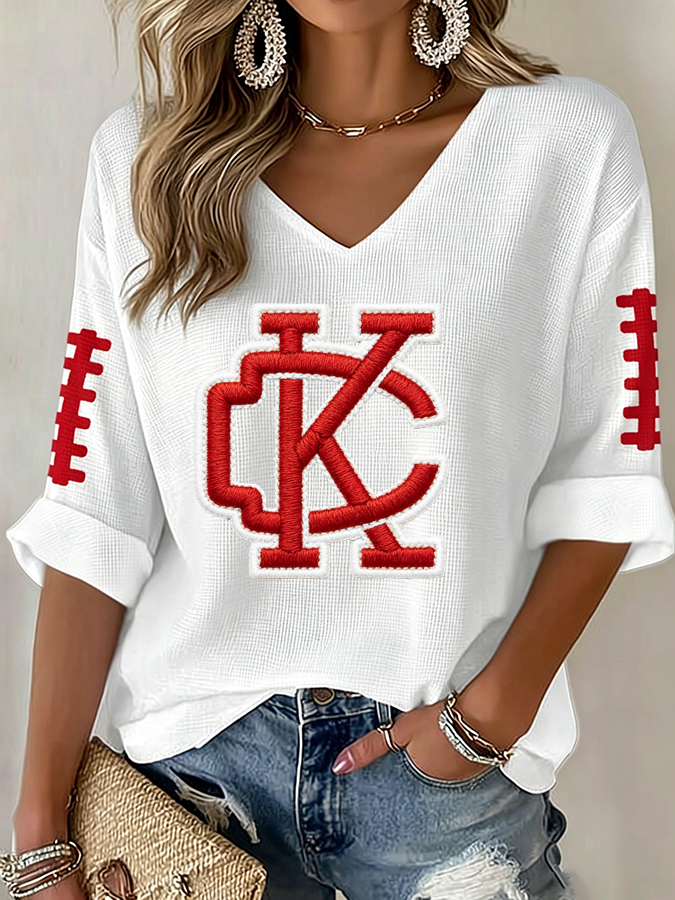 Women'S Football  Print Waffle  Top