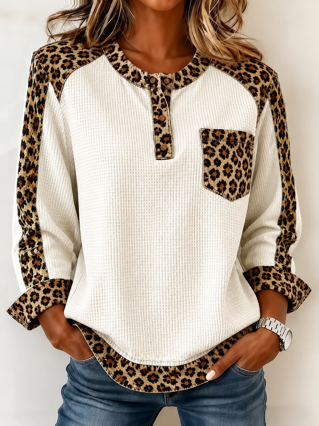 Women's Vintage Printed Button-Front Raglan-Sleeve Sweatshirt