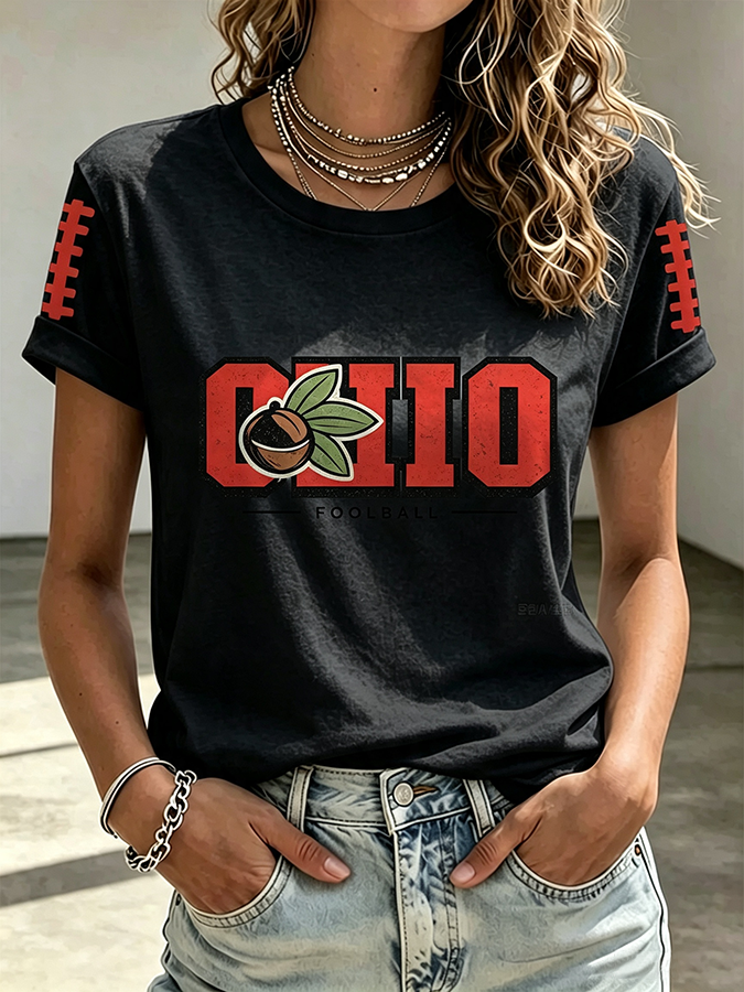 Ladies' Rugby Printed Round Neck T-Shirt