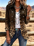 Boho-style Vintage Ombre Leopard Print Ruffle Jacket