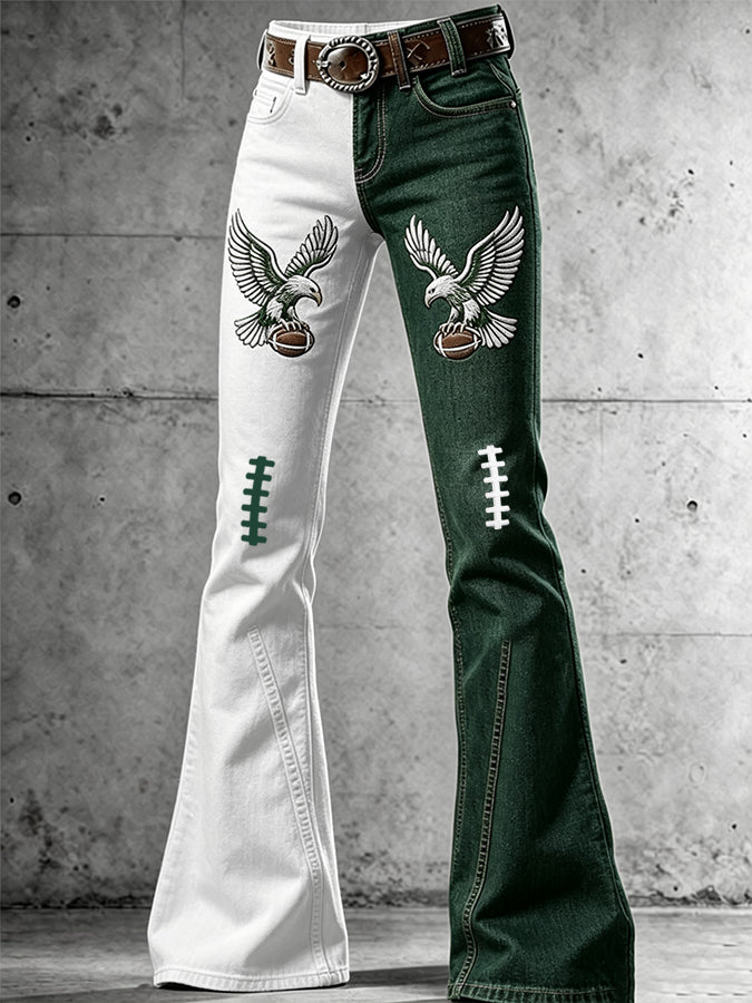 Women'S Hometown Team Fans Football Print Flare Denim Jeans