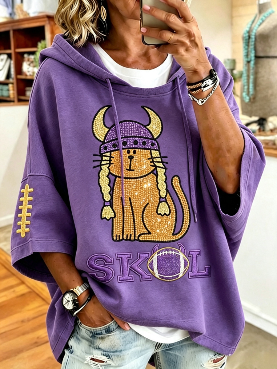 Women's Vintage Football Print Hoodie