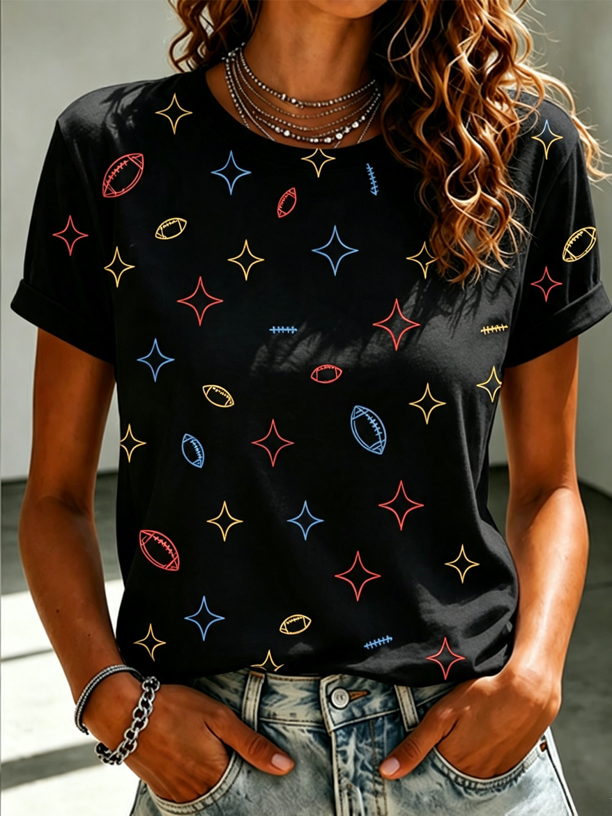 Women's Sports Gradient Football Round Neck T-Shirt
