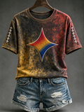 Women's Football Fan Printed Round Neck T-Shirt