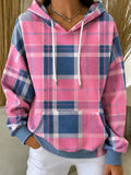 Women'S Casual Pink Artistic Plaid Hoodie