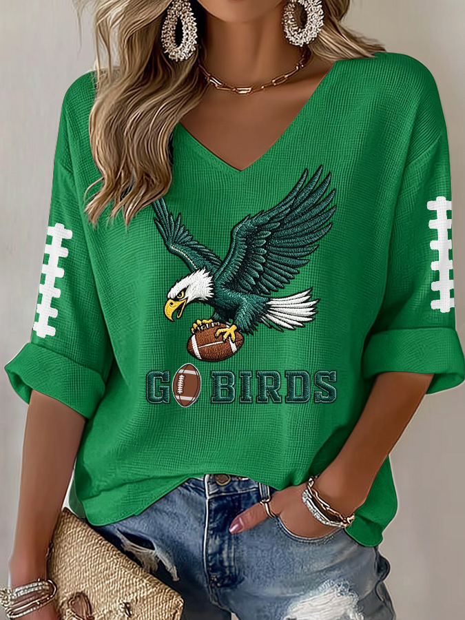 Women'S Football  Print Waffle  Top