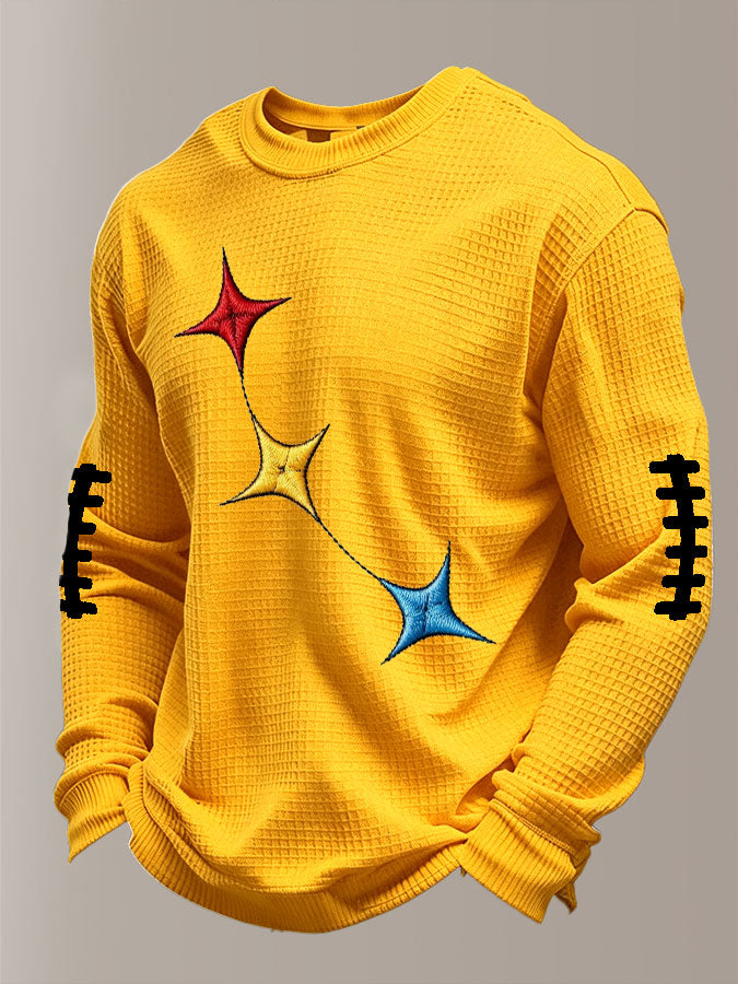 Men's Football Print Waffle Crewneck Sweatshirt