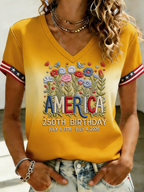 Women's Independence Day 250th Anniversary Printed V-neck T-shirt