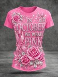 Women'S Pink Art Printed Casual T-Shirt