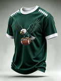 Men'S Football Collar Contrasting Color Print Waffle Round Neck T-Shirt