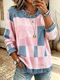 Women'S Pink Art Print Casual Waffle Top