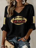 Women'S Football Print Waffle  Top
