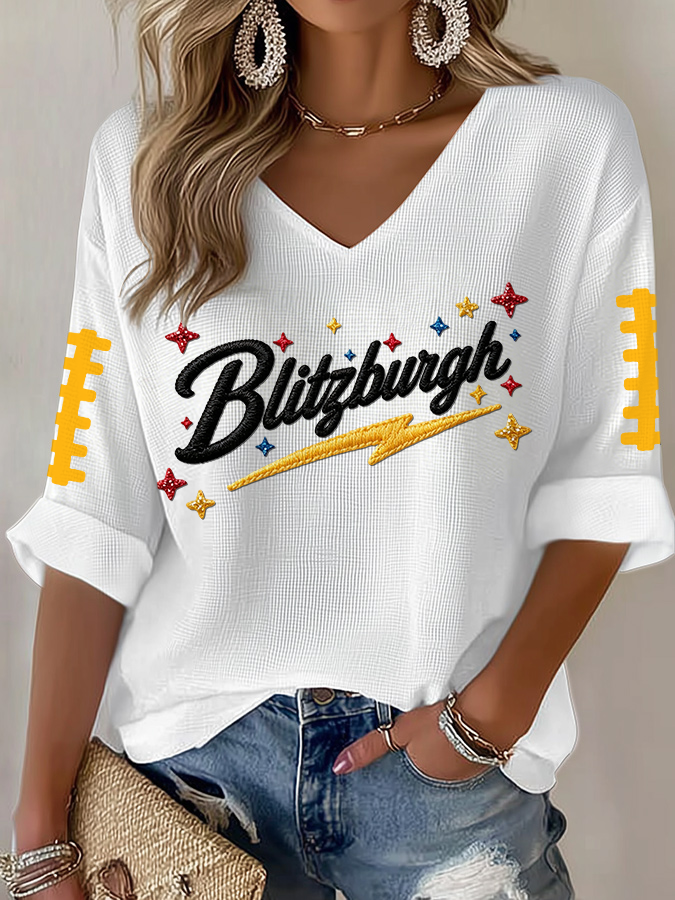 Women'S Football  Print Waffle  Top