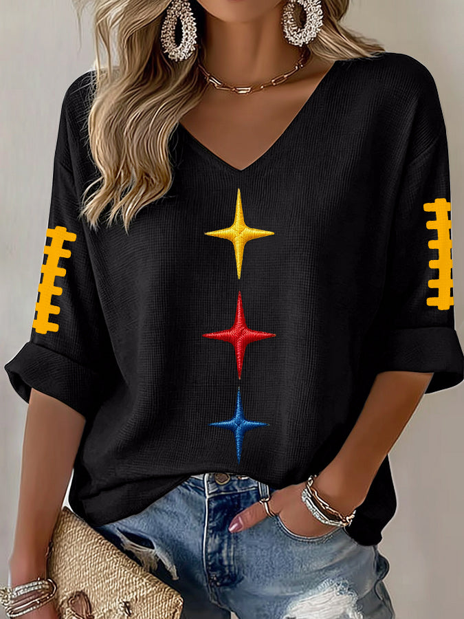 Women'S Football  Print Waffle  Top