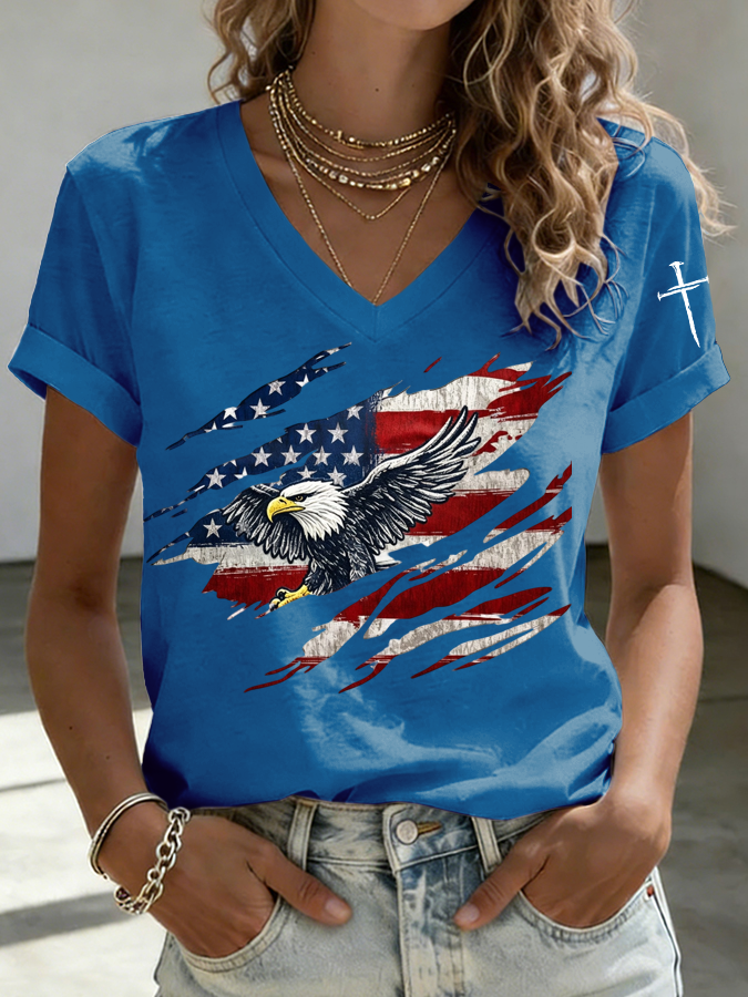Women'S 250Th Anniversary  Printed V-Neck T-Shirt