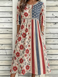 Women'S Casual Plant Flower American Independence Day Print Art Dress