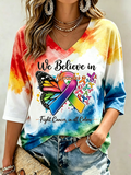 Women's Fight Cancer In All Colors Cancer Awareness Print T-shirt