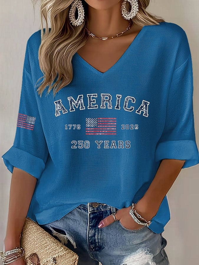 Women's Casual Printed Waffle Top