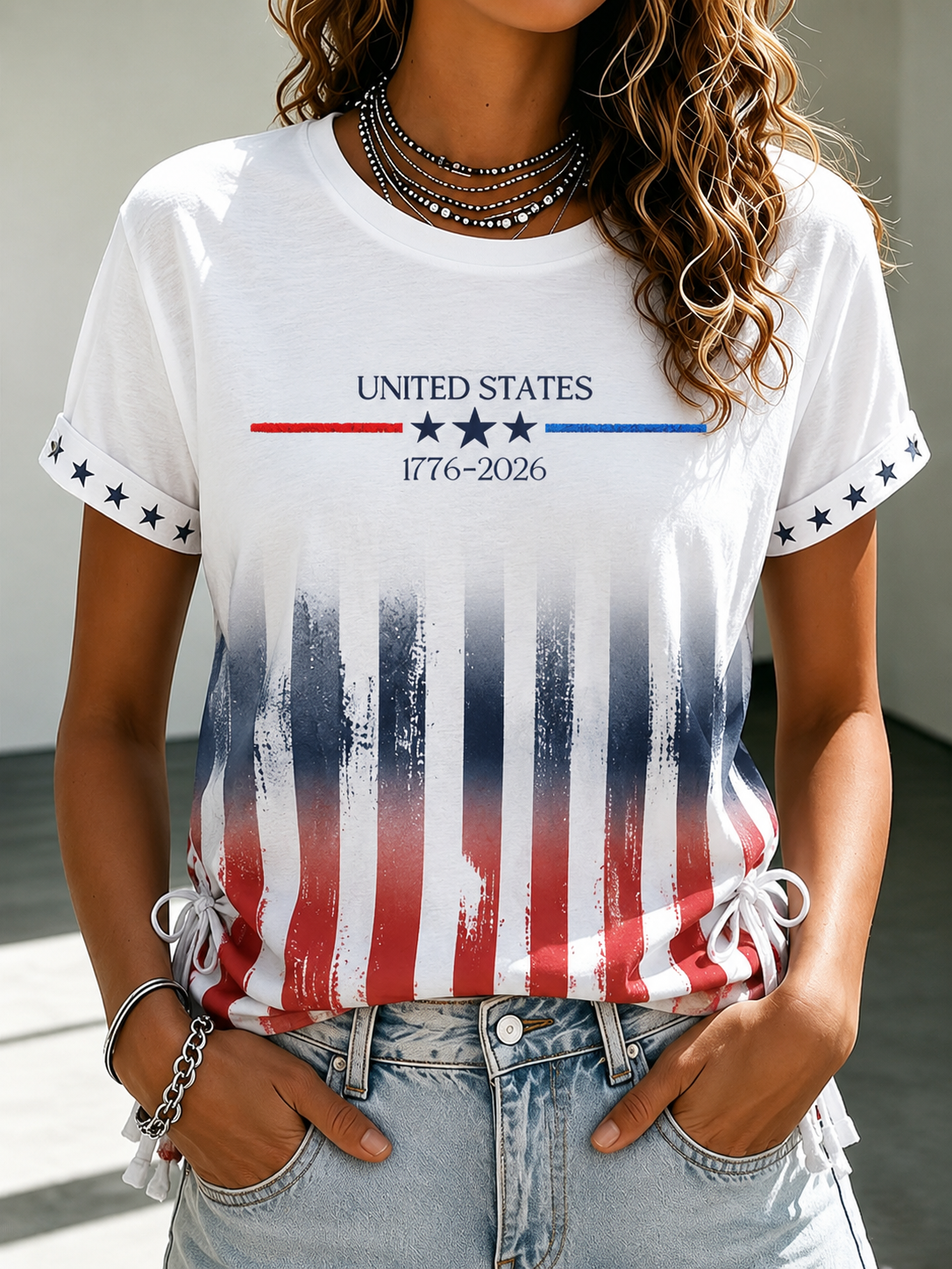 1776 Independence Day Women'S Flag Printed Casual T-Shirt