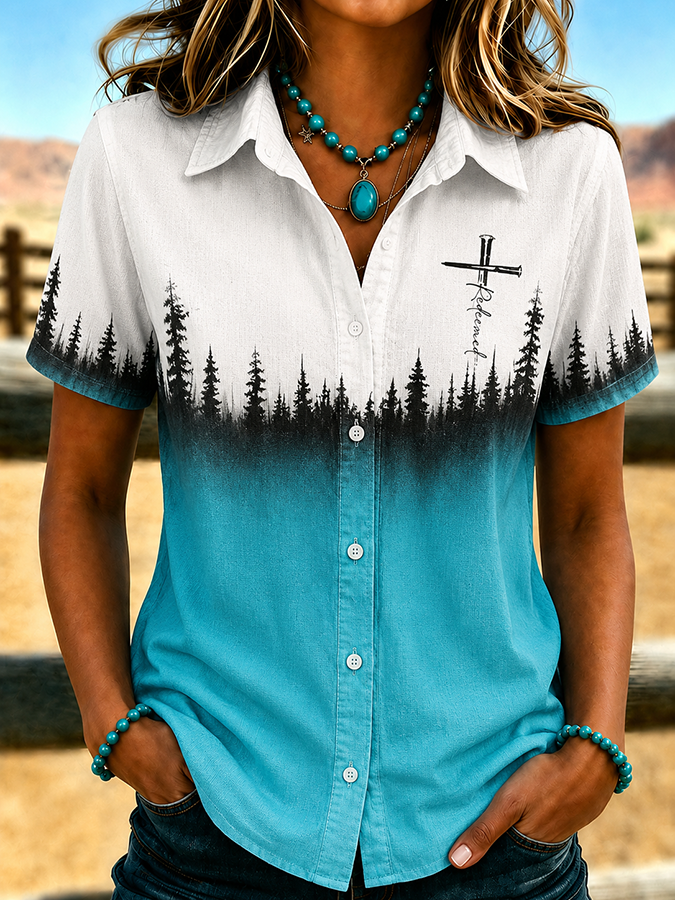 Women'S Retro Cross Collared Shirt