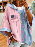 Women Care For Breast Cancer Patch Print Oversized Hoodie