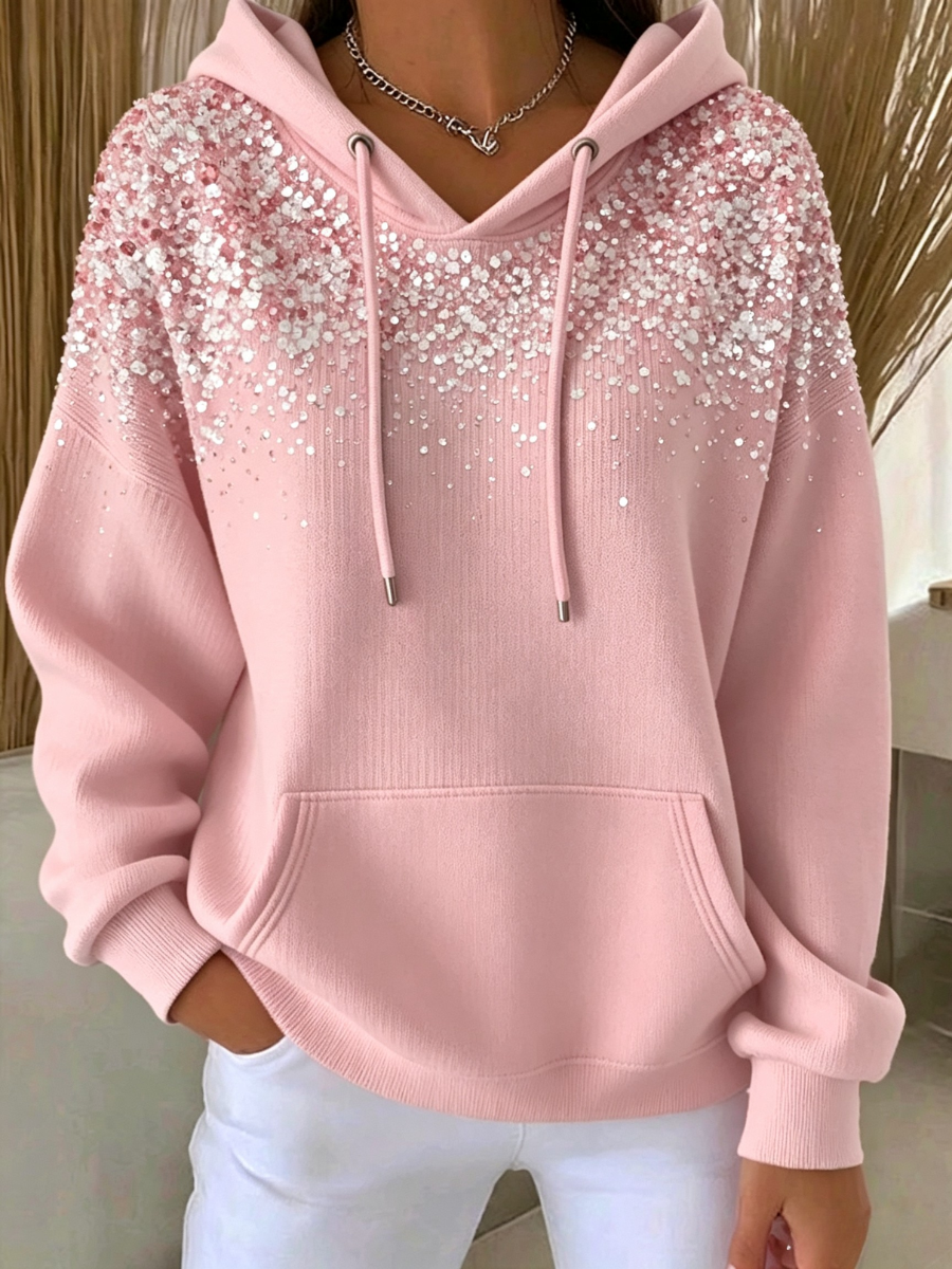 Women's Pink Art Printed Casual Hoodie