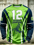Men's Seattle Football Printed Waffle Long Sleeved Round Neck Sweatshirt