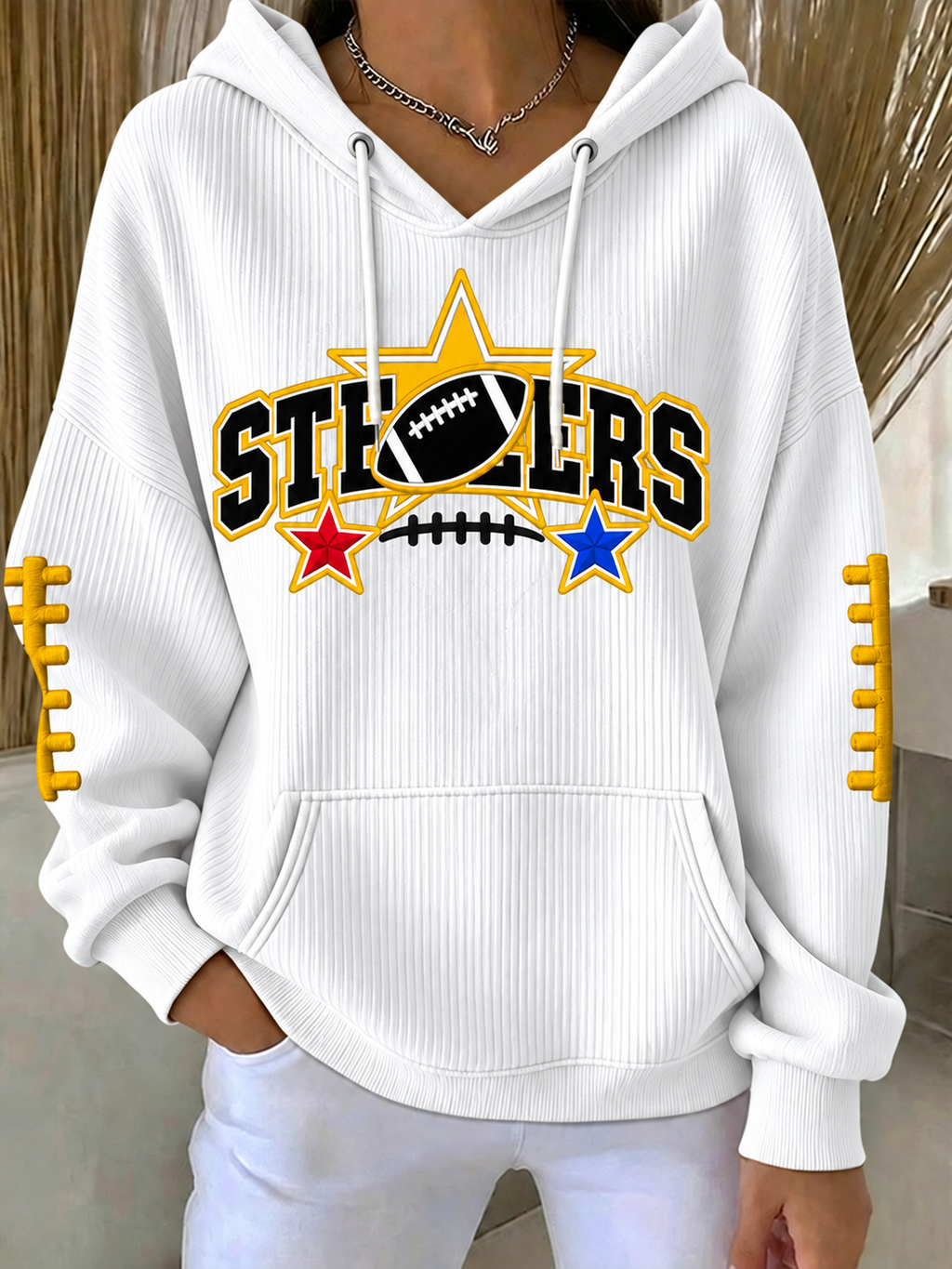 Women'S Football Print Hooded Sweatshirt