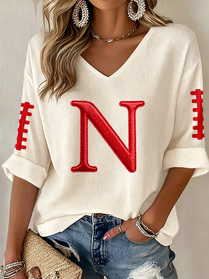 Women'S Football Print Waffle  Top